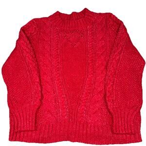 Talbots Sweater Women's 1X Red Chunky Knit Fisherman Wool Blend Cozy Cabin